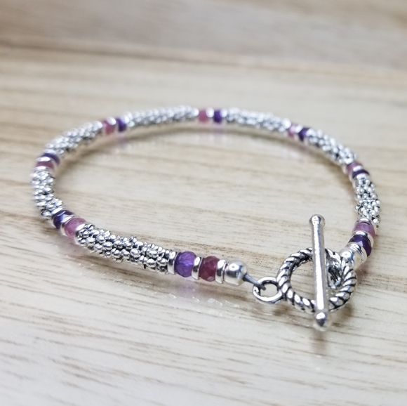Pink Tourmaline & Amethyst Beaded Bracelet - Picture 6 of 8